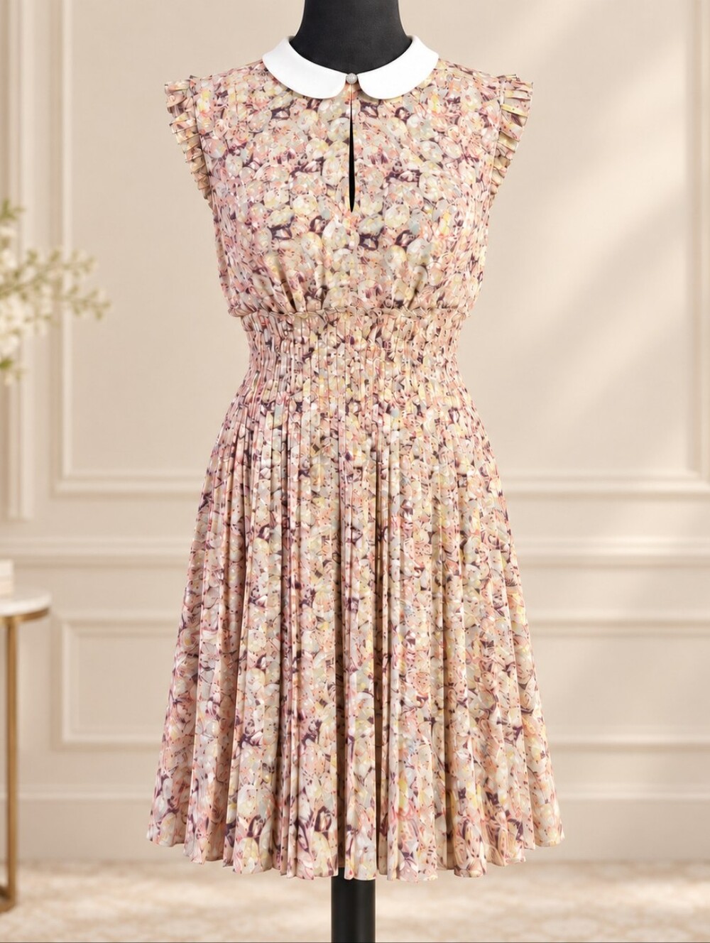 Kate Young for Target Floral Pleated Dress Size L NWT Peter Pan Collar